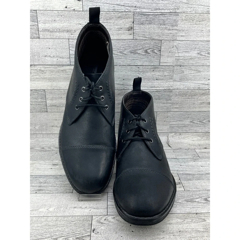 Clarks Men Black Leather Cap Toe Chukka Boots Size 9.5 M